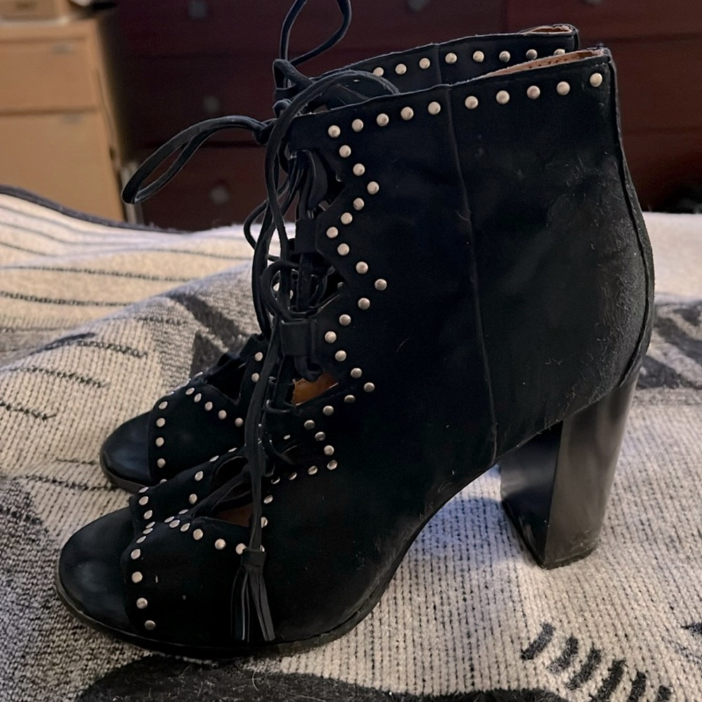 Frye Gabby Ghillie Stud Black Suede Bootie